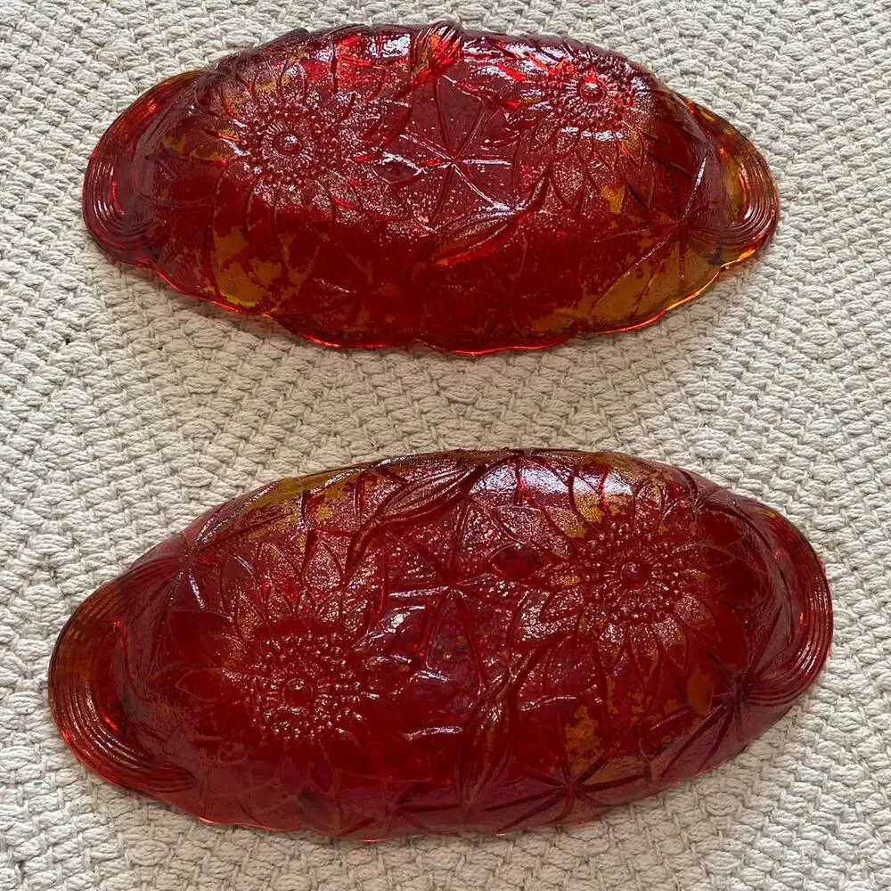 Vintage Ruby Red Indiana Glass Lily Pons 605 Relish Dish Bundle